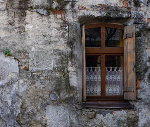 an old building's wooden window